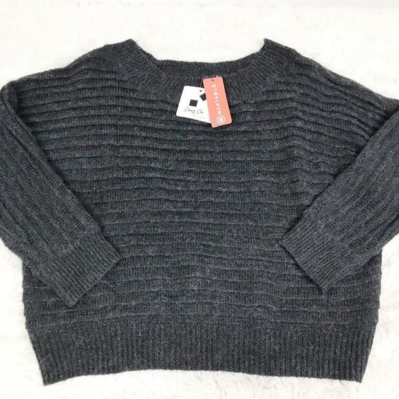 COZY CO Gray Off The Shoulder Sweater Ribbed Chunky Knit Fall Size Small New‎ - Picture 2 of 9